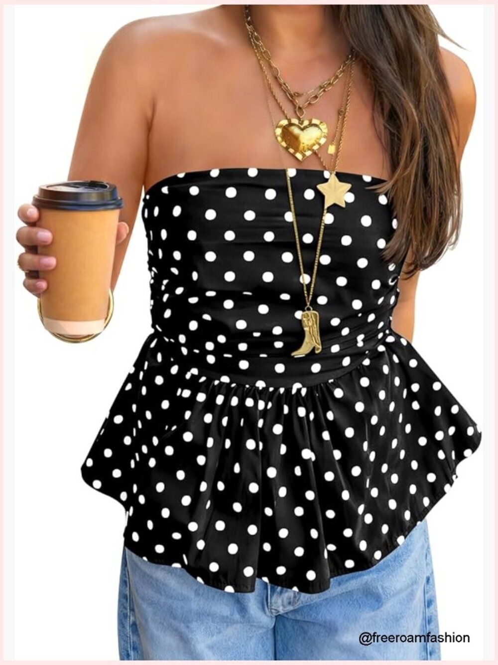 Strapless Polka Dot Crop Top Ruffle Hem Bandeau Tube Top for Women Summer Y2K